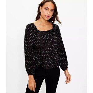 NWT LOFT Shimmer Dot Square Neck Peplum Blouse Sz Medium